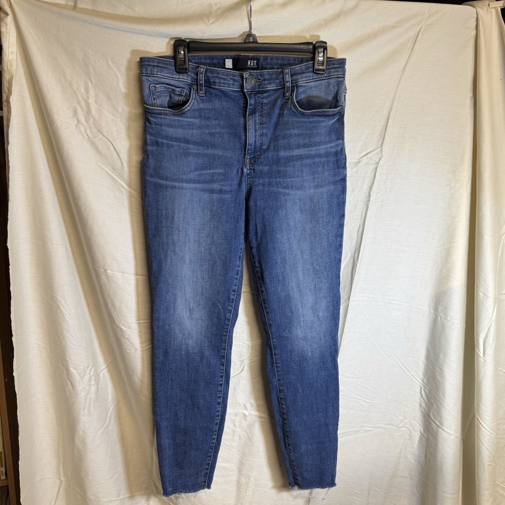 Kut From The Kloth High Rise Skinny Ankle Frayed Jeans Size 12